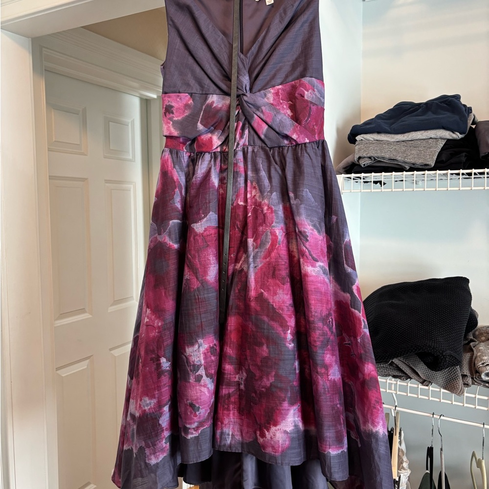 Lela Rose V-Neck Dress in Purple and Pink